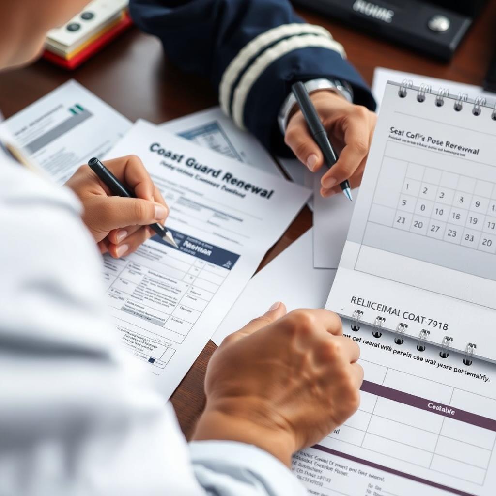 Captain completing license renewal paperwork