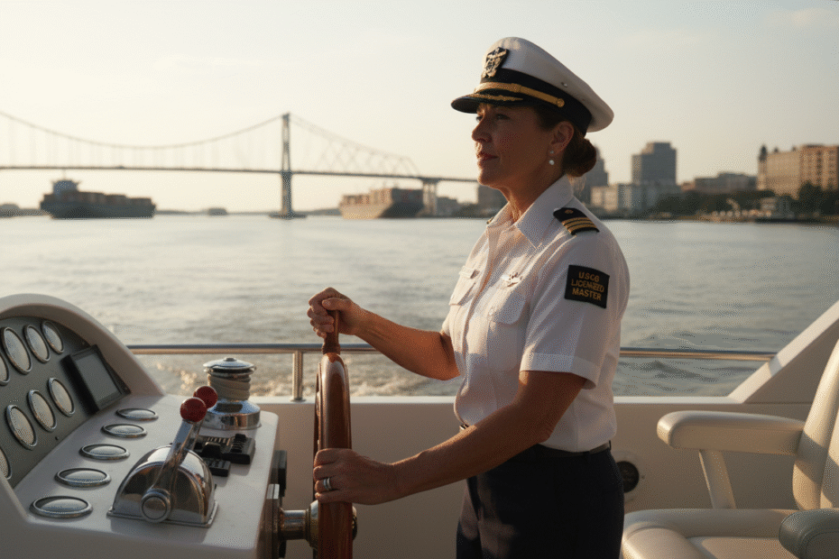 Captain's License Georgia maritime professional at helm