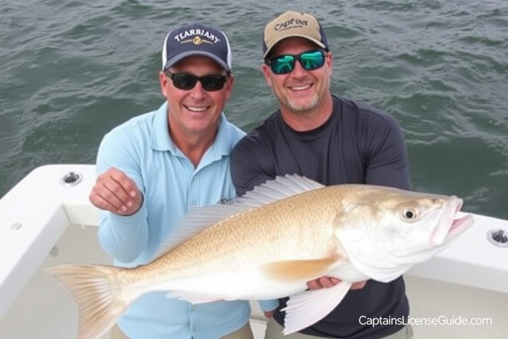 Louisiana fishing charter captain with client and catch