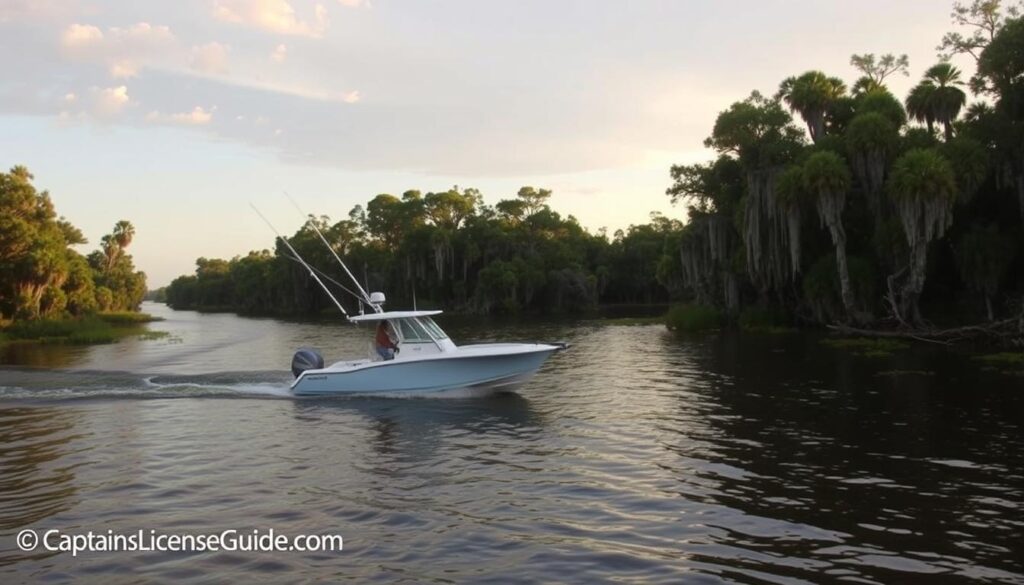 Louisiana marsh waterways with fishing charter boat