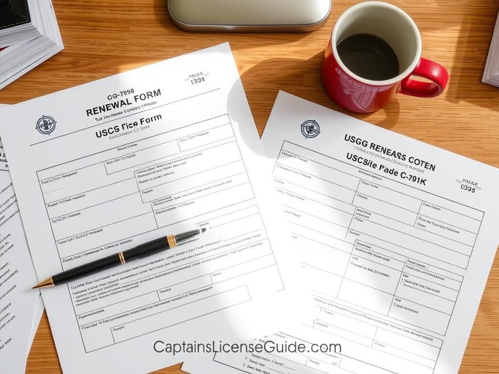 USCG renewal paperwork and forms on desk