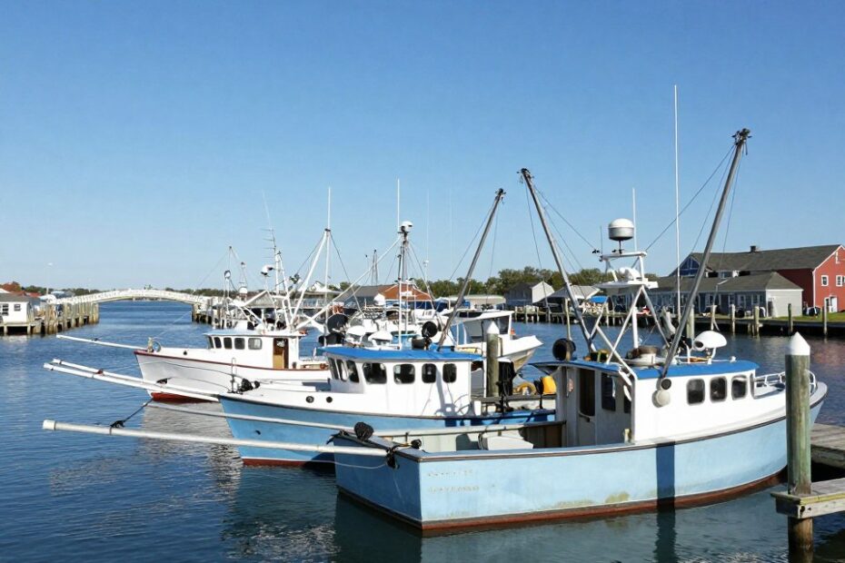 Captain's License Delaware with fishing vessels at Lewes harbor entrance