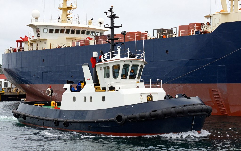 Commercial towing vessel operations in Maine harbor with captain license towing endorsement