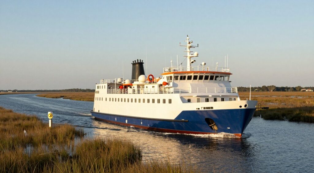 Intracoastal Waterway operations in South Carolina with commercial vessel and captain navigating inland waters