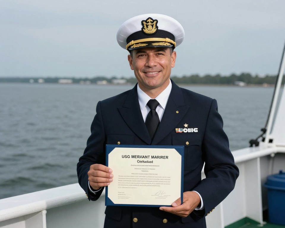Newly licensed Delaware captain receiving USCG Merchant Mariner Credential Newly licensed Delaware captain receiving USCG Merchant Mariner Credential