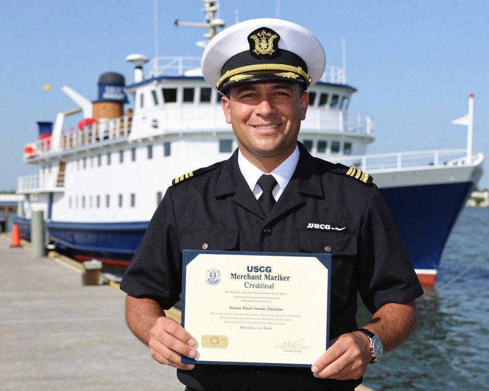 Newly licensed South Carolina captain receiving USCG Merchant Mariner Credential and beginning commercial maritime career