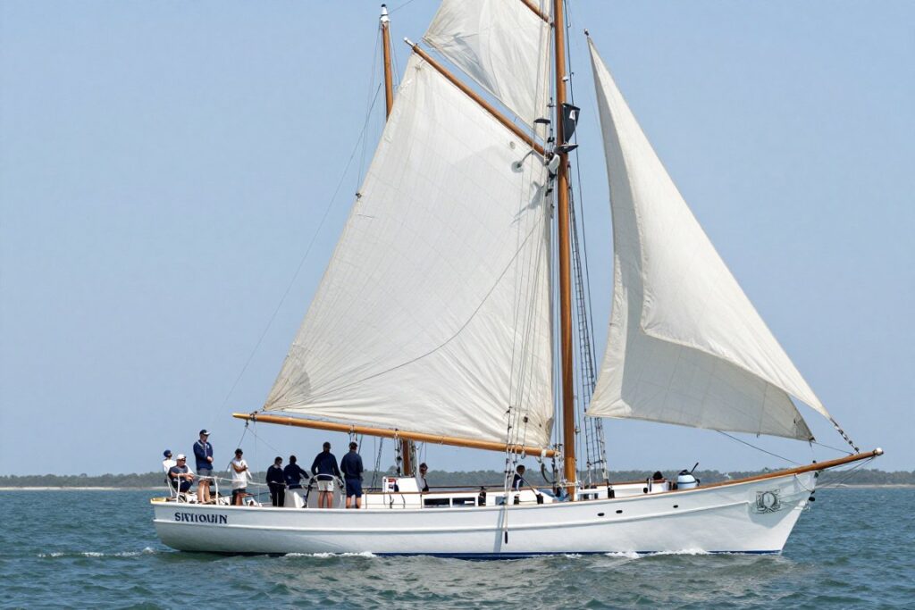 Sailing vessel operations in South Carolina waters with captain demonstrating sailing endorsement credentials
