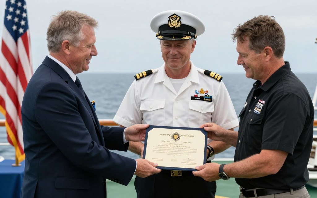 Wisconsin captain receiving USCG Merchant Mariner Credential for Great Lakes operations