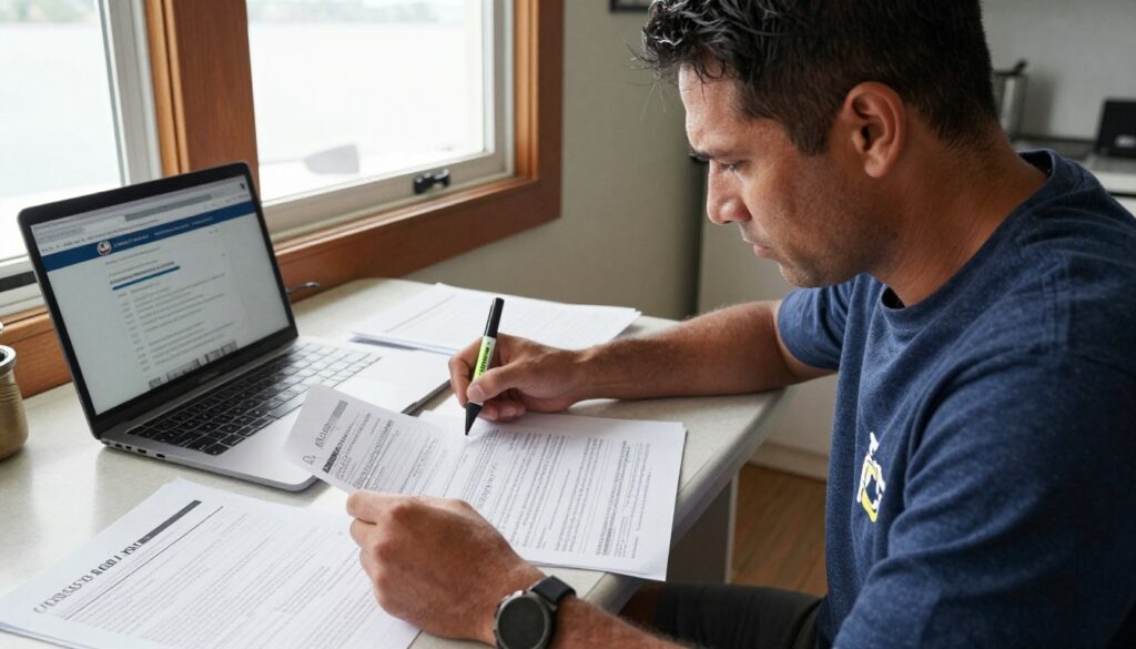 Captain reviewing and correcting USCG application forms new hampshire