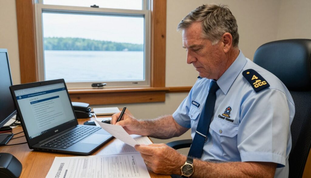 Captain reviewing renewal documents for new hampshire merchant mariner credential