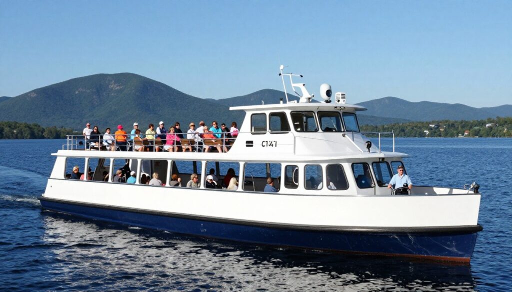 Passenger tour boat operation on Lake Winnipesaukee new hampshire with captain