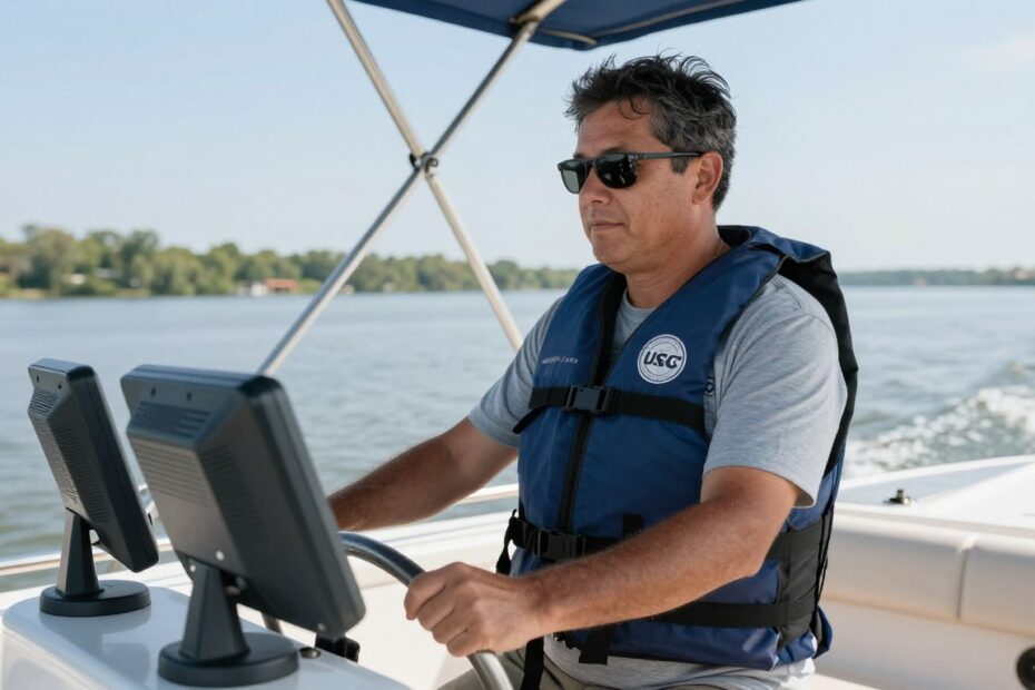 Tennessee river captain operating commercial vessel on calm waters