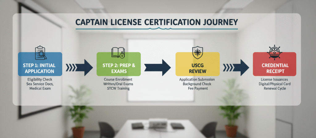 Timeline chart showing new hampshire captain license application process