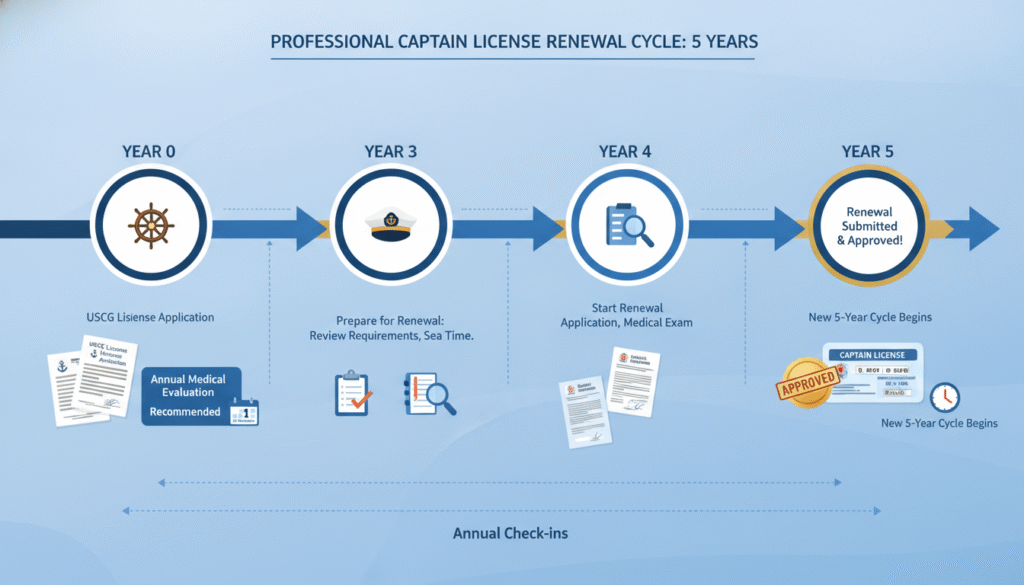 Captain license renewal timeline and documentation
