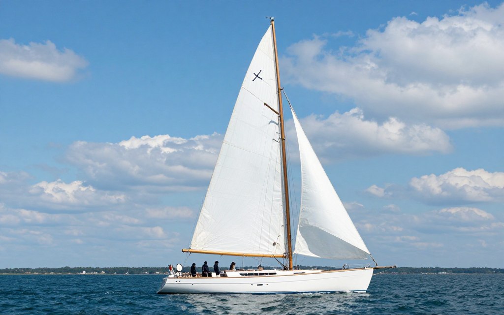 Commercial sailing vessel under full sail on Lake Michigan Illinois