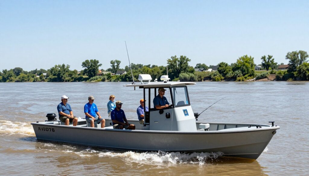 Six-passenger charter fishing boat on Missouri River Nebraska